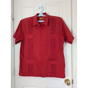 VTG Scorpio S/S Button Shirt Mens XL Red Embroidered Cuban Guayabera Havana